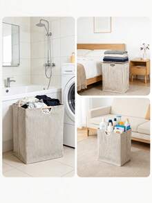 [Laundry Basket, Storage Basket] Extra Large Bohemian Fabric Basket With Wooden Handle - Independent Foldable Dirty Laundry Basket, Suitable For Bedroom, Bathroom, Dormitory, Washing Clothes, Durable, Classic Rectangular Design, Laundry Baskets - Multicolor - View 3