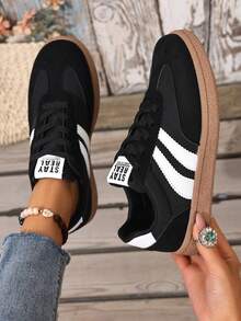 Sepatu Sneakers Olahraga Wanita Gaya Korea Jerman, Sepatu Kasual Olahraga Modis Musim Semi/Panas - Hitam - View 6
