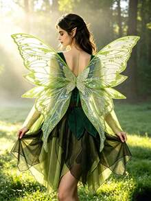 1pc Green Glitter Transparent Fairy Butterfly Wings, Women's Elf Cosplay Costume Accessory, Adjustable Strap Wings, Suitable For Halloween Party - Multicolor - View 13