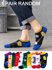 1/6 Pairs Animal Doodle Element Boat Socks, Soft And Comfortable, Unisex, All-Season Wear, Cute Contrast Color Non-Slip Ankle Socks - Multicolor - View 10