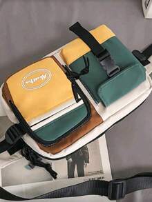 Men's Snap Closure Contrast Color Shoulder Bag Chest Bag Waist Bag Travel Work Sports Vacation Essential Lightweight Anti-Theft - Multicolor - View 2