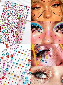 2/1pcs 3D Rainbow Faux Crystal Stickers, 2pcs Y2K Shiny Heart Acrylic Self-Adhesive Gem Stickers, Multi-Color Face Rhinestone Stickers, Suitable For Makeup And Clothing, Perfect For Festivals, Parties And Events - Multicolor - View 3