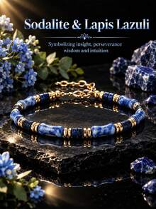 Sodalite And Lapis Lazuli Bead Bracelet, Adjustable Gold Chain Natural Stone Bracelet, Symbolizing Insight, Perseverance, Wisdom And Intuition, Spiritual Jewelry Gift For Men - Multicolor - View 1