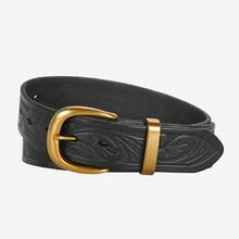 Men's Full Grain Leather Belt With Rounded Horseshoe Prong Buckle And All-Over Western Scrollwork Embossed Strap - ST055 - View 13