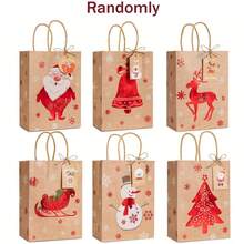 24/12/1pc Christmas Kraft Paper Gift Bags, Large Gift Bags, Christmas Paper Gift Bags With Handles, Suitable For New Year Party Christmas Holiday Gift Bags - A - View 6