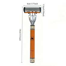 Men'S High-End Manual Razor Featuring A Yellow And Black Porcelain Design - Equipped With Stainless Steel Six-Layer Blades For A Smooth And Shave, Perfect For Grooming Beards And Mustaches. - Orange Color - View 6