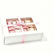 5pcs 12-Cavity White Cupcake Boxes With Clear Window & Pink Bow Ribbon, Disposable Bakery Dessert Carrier With Insert Tray, Ideal For Birthday Party, Baby Shower & Homemade Treat Gifting - White + Pink Ribbon [Set] - View 6