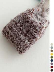 1pc Mini Knitted Phone Bag, One Shoulder Crossbody Small Bag, Niche Design Woolen Woven Coin Purse - Fabric Label Curly Hair Bead Crossbody Earphone Bag - View 10