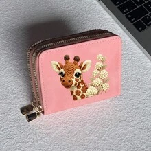 Giraffe Phone Print Card Holder, Lightweight Fashionable Women's Wallet, Suitable For Daily Use, Double Zipper Mini Wallet/Coin Purse/Card Holder - Multicolor - View 11