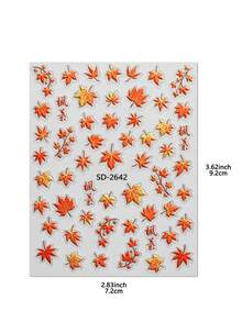 1pc 5D Embossed Gradient Orange-Red Nail Art Sticker, New Chinese Style Autumn Maple Leaf & Branch Theme DIY Nail Decor, Suitable For Autumn, Thanksgiving, Daily Wear, Party, Holiday Gift, Nail Artist Supplies - Multicolor - View 7