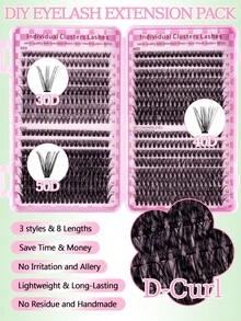 MEM 640pcs DIY Eyelash Extension Kit, Includes High Density Single Cluster Lashes, 9-16mm Mixed Length D Curl Effect, Lightweight Soft Comfortable, Includes Eyelash Glue, Tweezers And Eyelash Brush, Eyelash Cluster Set, False Eyelashes - Black - View 2