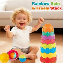 8pcs Rainbow Rotating Stacking Cups Toy, Educational Ring Stacking, Free Stacking, Develop Fine Motor Skills And Sensory Learning, Random Colors, Perfect Gift For Baby - Multicolor - View 3
