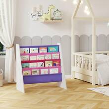 Sling Bookshelf For Kids, Childrens Bookcase For Kids Room, 4-Tier Toddler Book Shelf Organizer, Easy Access Child Book Storage Rack For Nursery - Pink+Purple - View 2