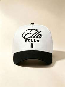 1pc Unisex Two-Tone Curved Brim Baseball Cap, Ella FELLA Script Letter Embroidery, Contrast Color Bill, Adjustable, For Daily, Street, Party & Travel - Multicolor - View 4
