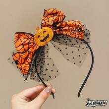 1pc Halloween Headband, Pumpkin Bow Design, Party Hair Accessory, Pumpkin Mesh Headpiece, Autumn Hair Accessory - Multicolor - View 6