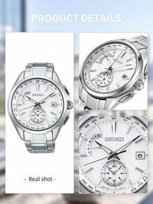 Men's SEIKO Quartz Watch, Solid Stainless Steel Bracelet, White Textured Dial, Day & Date Display, Business Travel Multi-Time Zone Wristwatch - Silver - View 7