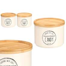 Dam Pack Of 2 Stackable Cream Jars With Bamboo Lid. Assorted Designs "Snack" And "Candy". - View 2