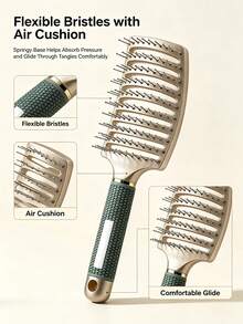 Vented Curved Detangling Hair Brush, Anti Static Scalp Massage Comb With Non-Slip Handle, Wet & Dry Use Styling Brush For Long Thick Hair - Gold - View 3