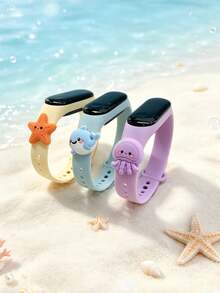 3pcs/Set Unisex Student Children Disposable Ocean Series LED White Light Electronic Wristbands, Starfish Dolphin Jellyfish Cute Charms - Multiple Combinations, Can Display Time And Date, Suitable For Back To School, Birthday, Halloween, Christmas And Other Holiday Gift-Giving Occasions - Multicolor - View 7