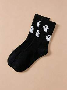 Halloween Mid-Calf Socks, Elastic Cotton Fabric, Multi-Color Cartoon Ghost Jacquard Design, Suitable For Daily Wear And Halloween Parties, Festive Atmosphere Socks - Multicolor - View 4