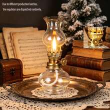 1pc New Vintage Embossed Glass Kerosene Hurricane Lamp (Oil Not Included) Electroplated Rust-Proof Lamp Head Home Atmosphere Light Nostalgic Lighting Vintage Distressed Kerosene Lamp Candle Holder B&B Atmosphere Light - Patterned Light - View 10