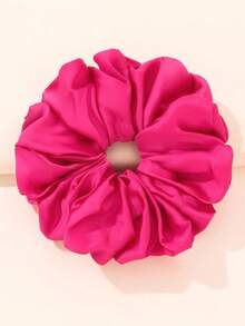 1pc Large Satin Chiffon Scrunchie Hair Tie For Women - Hot Pink - View 1