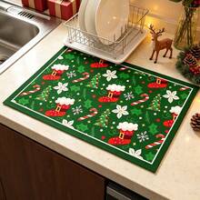 1pc Dish Drying Mat, Coffee Machine Mat, Christmas Series Pattern Dish Drying Mat, Tabletop Protective Placemat, Suitable For Kitchen Dish Drying, Suitable For Holiday Table Decoration, Multi-Purpose Drying Mat, Home Gift, Tabletop Decor - XYLSD-1134 - View 2