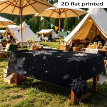 1pc Tablecloth 2D Flat Snowflake Ice Crystal Print Polyester High-Quality Durable Winter Atmosphere Minimalist Style - A - View 5