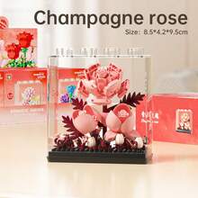 9-Piece Micro-Particle Eternal Building Block Flower With High-Transparency Acrylic Glass Cover, Multiple Flower Styles Stackable As Decor, ABS Resin Material, Creative DIY Handmade Assembly Toy, Educational Stress-Relief Puzzle Decor, Suitable For Desk Decor, Study Room Atmosphere Decor, Christmas, Halloween, Holiday Toy Gift, Decoration, Commemoration, Eid, National Day, Party And Other Festival Gift Recommendation - Multicolor - View 9