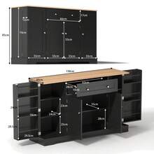 Multifunctional Kitchen Sideboard - 138 Cabinet With Drawer, Shelf & Adjustable Shelves - Modern Design With Tip-Over, Kitchen, Living Room & Bedroom - Black + MDF - View 4
