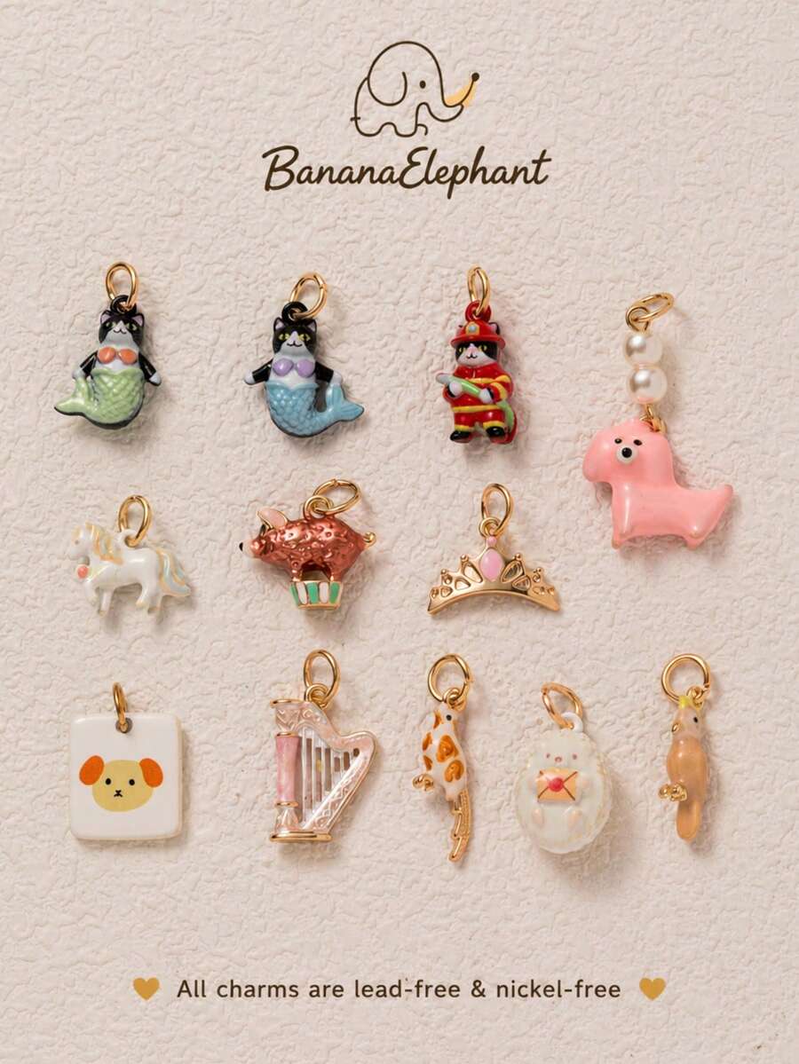 1pc Sweet Cute 3D Animal Pendant, Colorful Enamel Mini Pendant, Mermaid Cat Unicorn Pink Dog Crown, Harp Parrot Pendant, DIY Handmade Jewelry Making Accessories, Perfect For Bracelets, Necklaces, Earrings, Keychains And Handmade Gift Making - Multicolor - View 1