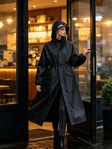 SaphiRose Women's Long Hooded Raincoat Outdoor Windproof Rain Jacket Coat - Women's Raincoat - View 2