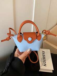 1pc Girls Colorblock PU Zipper Closure Casual Handbag Crossbody Bag Suitable For All Seasons Daily Use - A - View 10