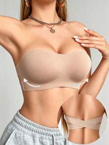 Women's Summer Seamless Wire-Free Bra, Sexy Design With Strapless Anti-Slip Sides And Criss-Cross Back, Suitable For Daily Wear And Parties - Camel - View 2