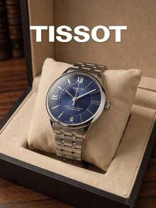 TISSOT Automatic Watch For Women Solid Stainless Steel Bracelet Deep Blue Guilloche Roman Dial Date Swiss Watch For Workplace Banquet Birthday Gift - Dark Blue - View 7