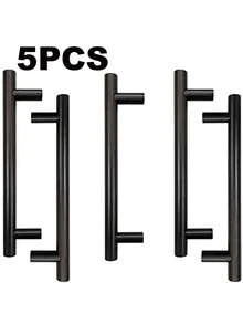 5pcs Black Stainless Steel T-Shaped Drawer Pulls, Modern Cabinet Handles, Furniture Hardware, Suitable For Kitchen Cabinets, Bathroom Vanity, Dresser, Wardrobe And Closet Doors - 5 Pieces Black - View 12