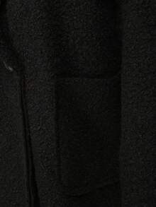 Women's Double-Breasted Teddy Coat With Lapels And Patch Pockets - Black - View 5