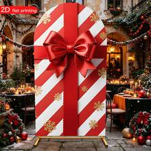 2D Flat Printed Christmas Arch Backdrop Cover, Red & White Striped Gift Box, Large Bow & Snowflake Pattern Elastic Curved Background Cloth, Christmas Party Photo Booth Decoration - SDJGMZ26A012 - View 6