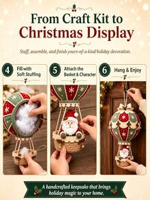 Christmas Hot Air Balloon Hanging Decor DIY Set, 3D Hanging Decoration, Christmas Home Decor Handmade Craft, Suitable For Christmas Tree, Holiday Tree Gifts And Family Fun Activities - Multicolor - View 6