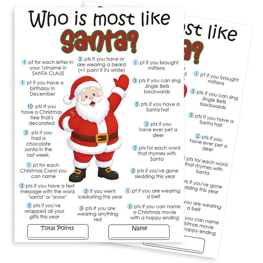 Christmas Party Game, Who Looks Most Like Santa Claus, 20 Game Cards, Fun Christmas Game For Families, Holiday Party Activity With Small Gifts. - View 1
