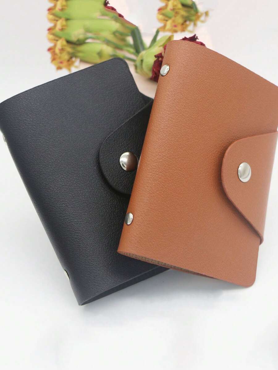1pc Solid Color PU Leather Convenient 20-Page/24-Page Randomly Sent Creative Multi-Slot Glue Page Card Holder Business Card Wallet - Multicolor - View 1