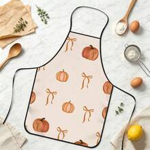 1pc Autumn Pumpkin Bow Print Apron, Featuring Vintage Small Pumpkin And Orange Ribbon Bow Pattern, Durable Cooking Apron Suitable For Bakers, Cake Decorators, BBQ Enthusiasts, Gardeners, Painters, Nail Artists - Perfect Gift For Home And Professional Chefs - Apricot - View 12