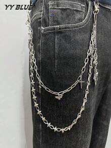 1pc Fashion Gothic Men's Pants Chain, Rivet, Cross, Spider, Spider Web With Metal Chain Design, Waist Chain For Men And Women Daily And Party Wear - Multicolor - View 2