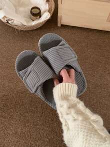 XIXITIAO Minimalist Adjustable Hook & Loop Slippers, Lightweight All Season Slippers, Warm & Cozy Indoor House Slippers - Grey - View 2