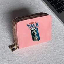 Vintage 90s Telephone Print Card Holder Lightweight Wallet, Suitable For Women's Daily Use, Double Zipper Mini Wallet/Coin Purse/Card Holder - Multicolor - View 7