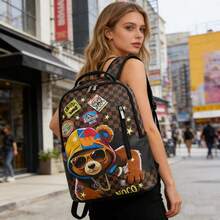 Large Capacity Backpack, Cartoon Design, Back To School Backpack, Laptop Bag, Short Distance Commute Travel Backpack - Brown - View 4