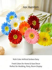 1/6/12Pcs Multi-Color Silk Gerbera Daisy Artificial Flowers, Faux Fake Daisy For Home Garden Wedding Vase Decoration - Multicolor - View 12