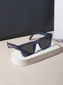 RENNES 1pc Men Retro Square Fashionglasses, Solid Black Durable PC Frame Dark Tinted Lens Eyewear For Driving Vacation - Multicolor - View 7