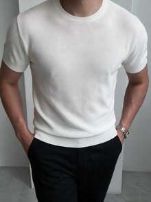 1pc Men's Round Neck Short Sleeve T-Shirt, Small Pineapple Print Short Sleeve Knit Top, Lightweight For Spring/Summer Casual Commute Wear - White - View 3