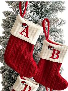 Red Letter Christmas Socks - Knitted Wool Christmas Sock Hanging Decoration, Festive Holiday Decor, Christmas Theme Letter Design, Perfect For Christmas Tree, Fireplace, Door And Window Hanging, Creating Home Holiday Atmosphere - Multicolor - View 8